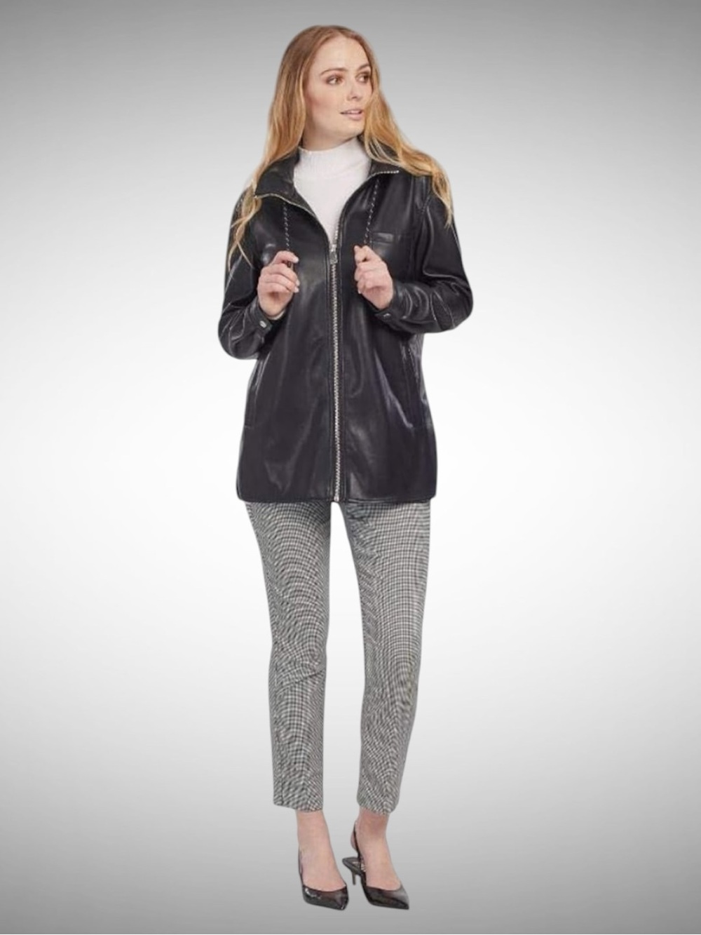 Tribal Black Shiny Zip-Front Jacket